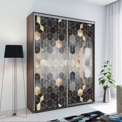 Σκούρο μοτίβο με εξάγωνα, Line Art, Αυτοκόλλητα ντουλάπας, 100 x 100 εκ. (45547)